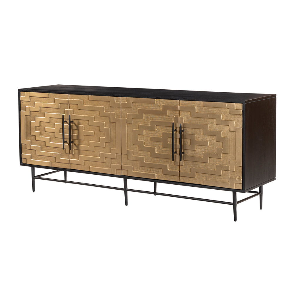 Buffet Nancy's Longos - Meuble de rangement - 4 portes - Noir / Laiton - Bois de manguier / Acier - ± 180 x 45 x 75 cm