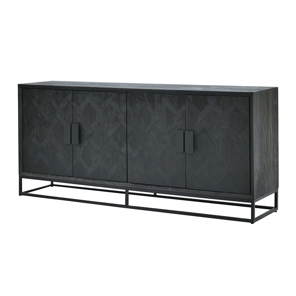 Buffet Ceivaes de Nancy - Meuble de rangement avec 4 portes - Noir - Bois de manguier / Acier - ± 195 x 40 x 85 cm