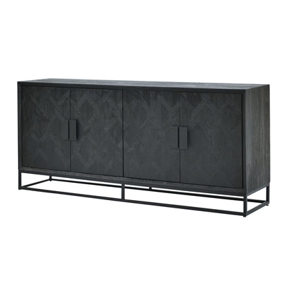 Nancy's Ceivaes Dressoir - Opbergkast met 4 deuren - Zwart - Mangohout / Staal - ± 195 x 40 x 85 cm