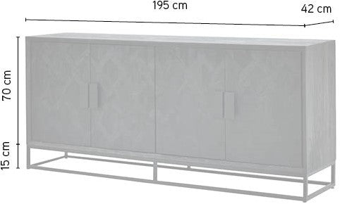 Nancy's Ceivaes Dressoir - Opbergkast met 4 deuren - Zwart - Mangohout / Staal - ± 195 x 40 x 85 cm