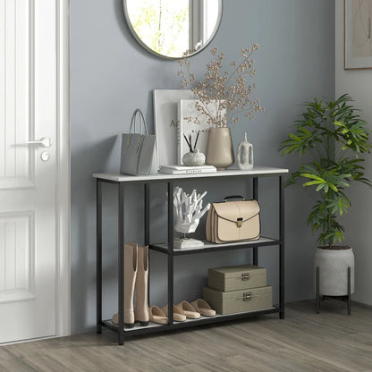 Nancy's Bornes Sidetable - Console table - Sideboard - Side table - White / Black - Marble look - Steel - 100 x 30 x 80 cm