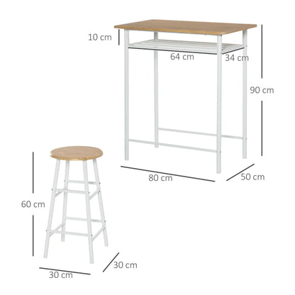 Nancy's Albossagia Bar Table Set - 3-Piece Bar Set - White / Oak