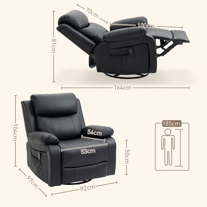 Nancy's Gondar Massagestoel - Relaxfauteuil - Relaxstoel - Verstelbare rugleuning - Draaibaar - Zwart - Kunstleer