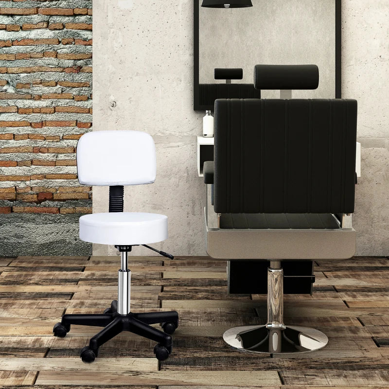 Nancy's Attigliano Work Stool - Salon Stool - With Backrest - Adjustable Height - Swivel - White - Faux Leather