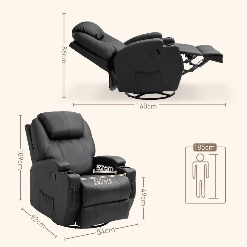 Nancy's Leitoes Massagestoel - Relaxfauteuil - Relaxstoel - Schommelfunctie - Verstelbare Rugleuning - Draaibaar - Zwart - Kunstleer