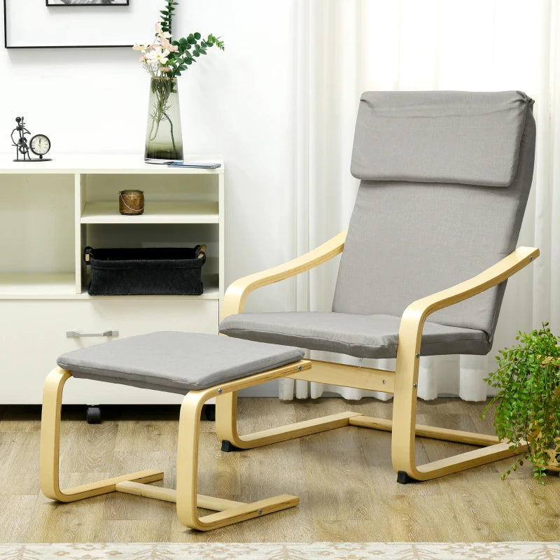 Nancy's Donim Relaxfauteuil - Relaxstoel - Met Voetenbankje - Grijs - Linnenlook / Hout