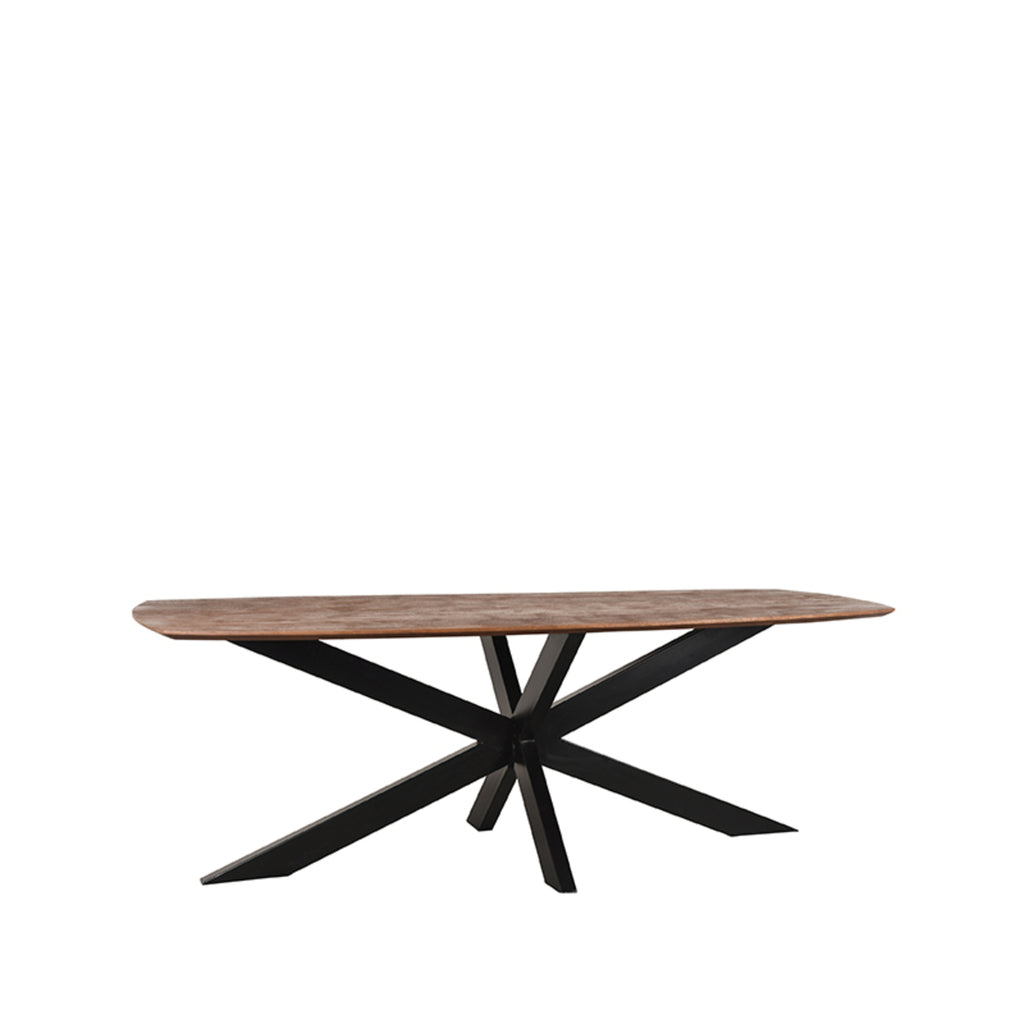 LABEL51 Eetkamertafel Zane - Espresso Mangohout | Zwart Metaal - Ovaal - 220x100x76 cm