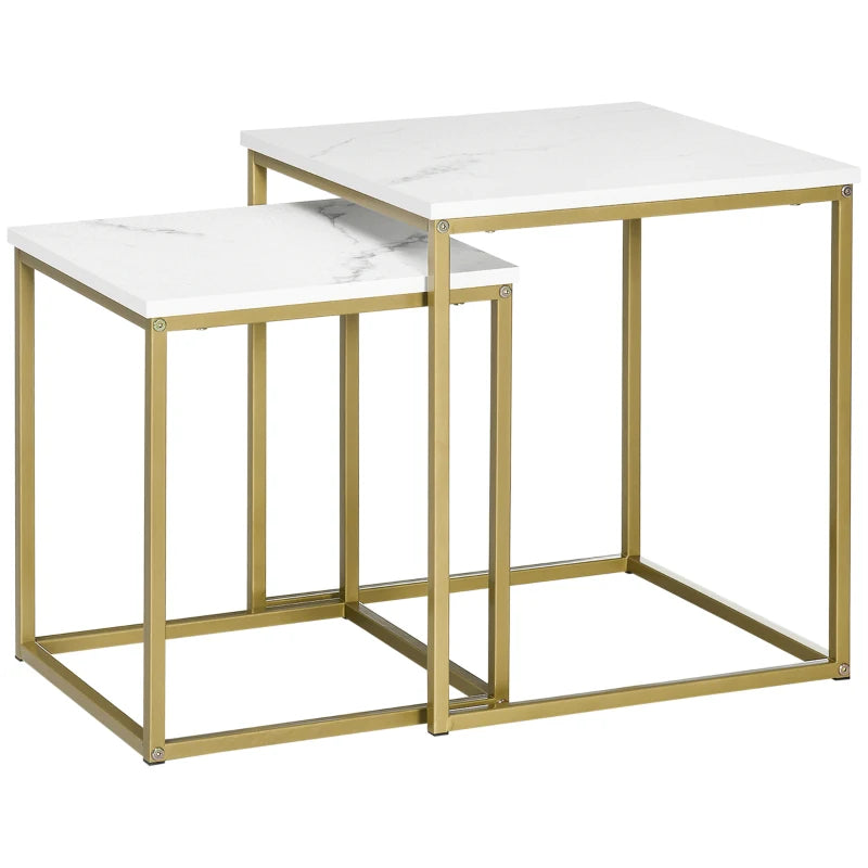 Nancy's Pensalvos Coffee Table Set - Coffee Table - Side Tables - White / Gold - Marble Look - Steel