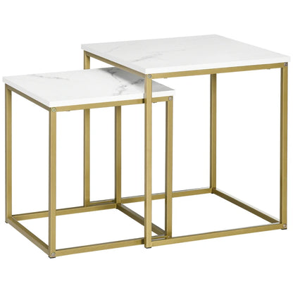 Nancy's Pensalvos Salontafel Set - Koffietafel - Bijzettafels - Wit / Goud - Marmerlook - Staal