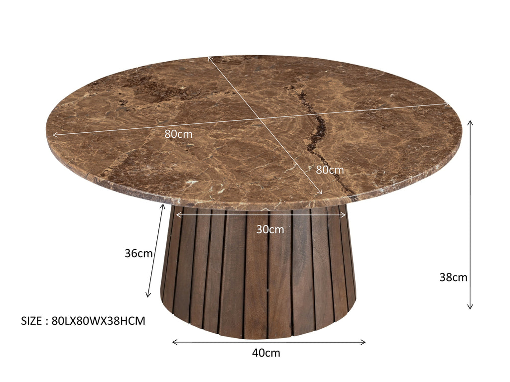 Nancy's Franca Salontafel - Bijzettafel - Marmer - Mangohout - Bruin - Ø 80 cm