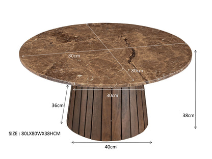 Nancy's Franca Salontafel - Bijzettafel - Marmer - Mangohout - Bruin - Ø 80 cm