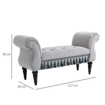 Nancy's Argenta Bench - Seating Bench - Hallway Bench - Grey - Velvet - ± 120 x 40 x 60 cm