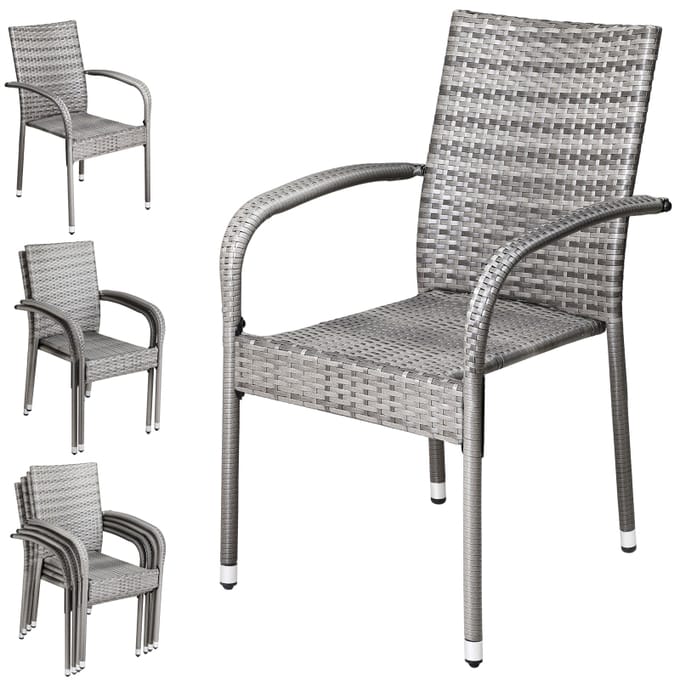 Nancy's Balazar Tuinstoelen Set van 4 - Stapelbaar - Weer- en UV-bestendig - Grijs - Polyrotan