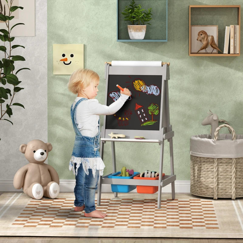 Nancy's Faron Krijtbord voor Kinderen - Whiteboard - Kleurbord voor Kinderen - 3-in-1 Ontwerp - Grijs