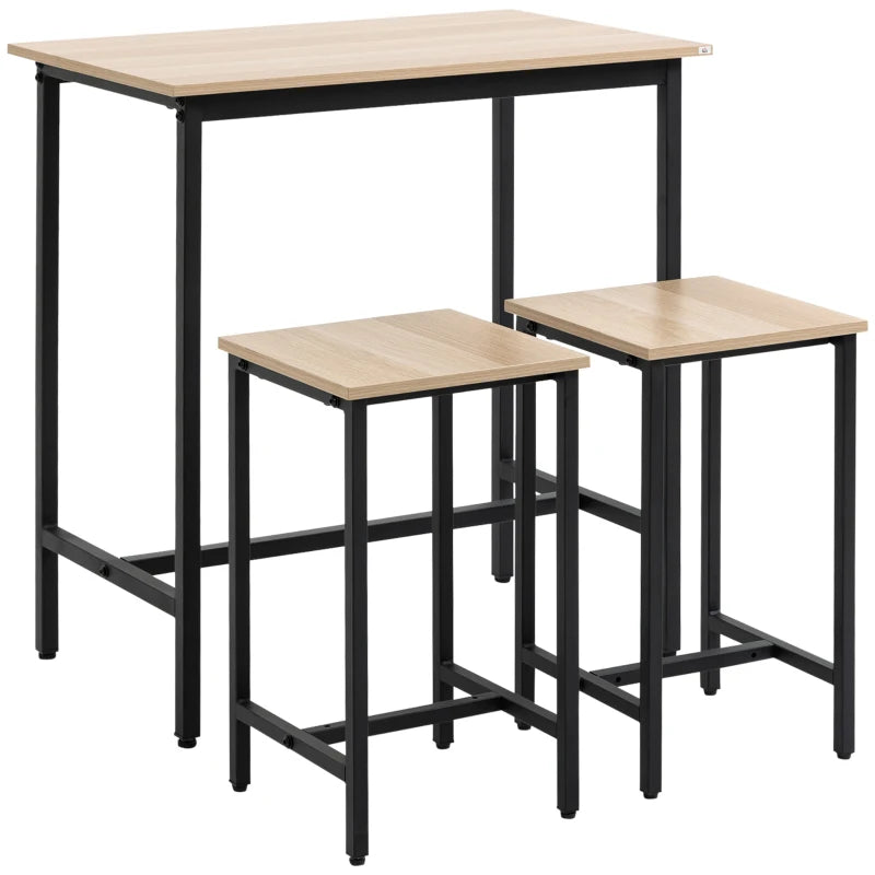 Nancy's Alcamo Bar Table Set - 3-Piece Bar Set - Natural Wood / Black