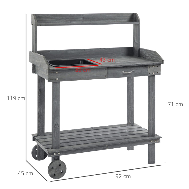 Nancy's Castilie Planttafel - Tuinwerktafel - Werktafel - Grijs - Dennenhout - ± 90 x 45 x 120 cm