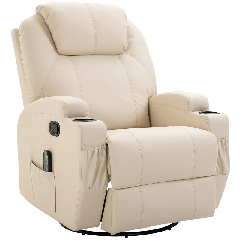 Nancy's Alleghe Massage Chair - Relax Chair - Relax Armchair - Rocking Function - Adjustable Backrest - Swivel - Cream - Faux Leather