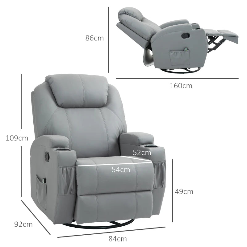 Nancy's Mascotelos Massagestoel - Relaxfauteuil - Relaxstoel - Bioscoopstoel - Schommelfunctie- Draaibaar - Verstelbare Rugleuning - Grijs - Kunstleer