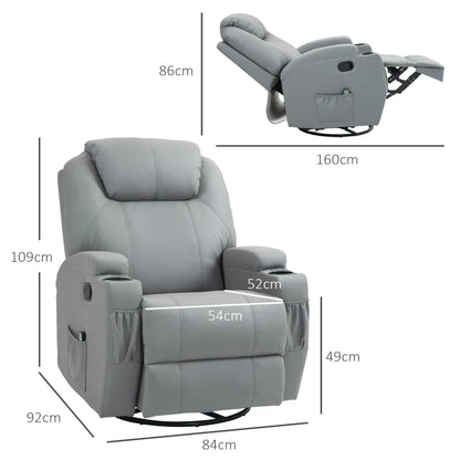 Nancy's Mascotelos Massagestoel - Relaxfauteuil - Relaxstoel - Bioscoopstoel - Schommelfunctie- Draaibaar - Verstelbare Rugleuning - Grijs - Kunstleer