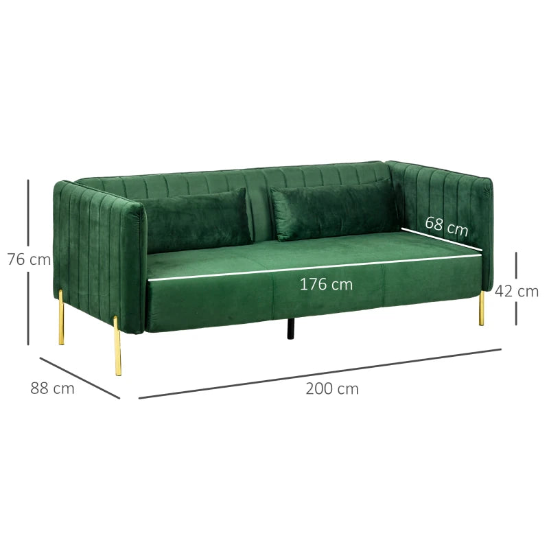 Nancy's Covoda 3-Zitsbank - Groen - Fluweel - ± 200 x 90 x 75 cm