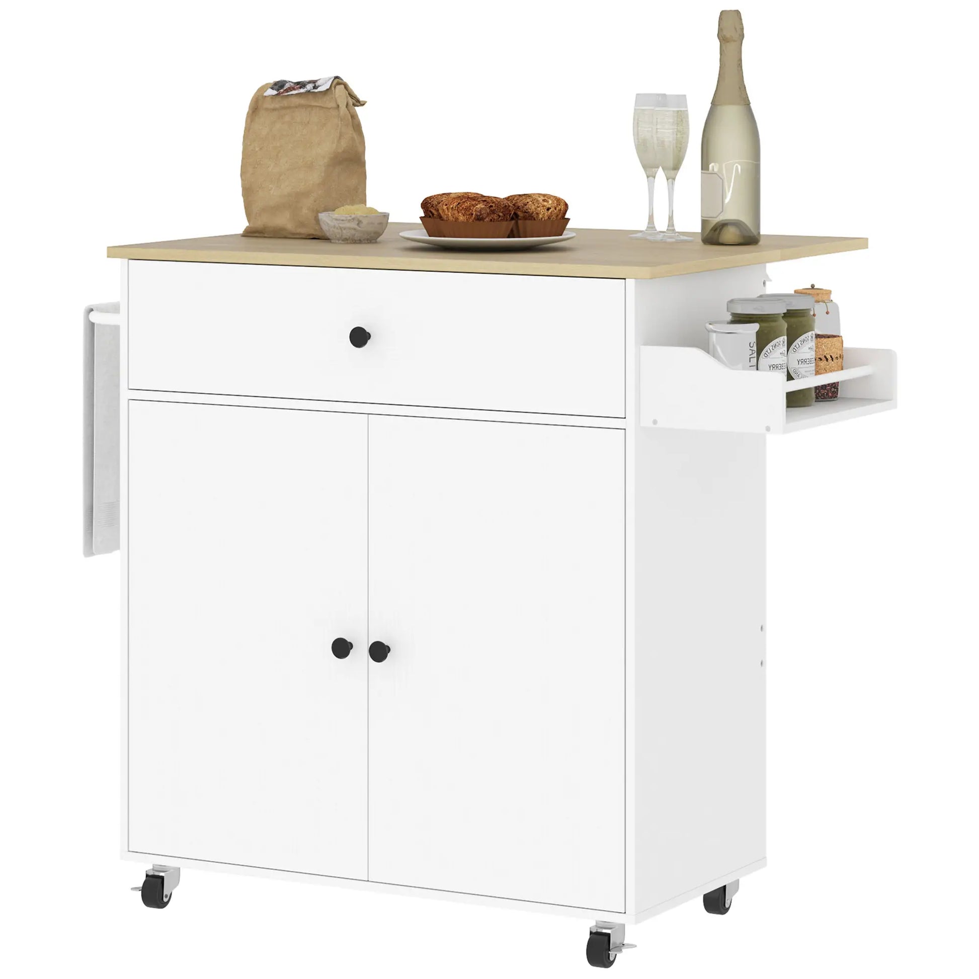 Nancy's Sandiães Trolley - Serveerwagen - Keukentrolley - Wit / Eik - ± 105 x 40 x 85 cm