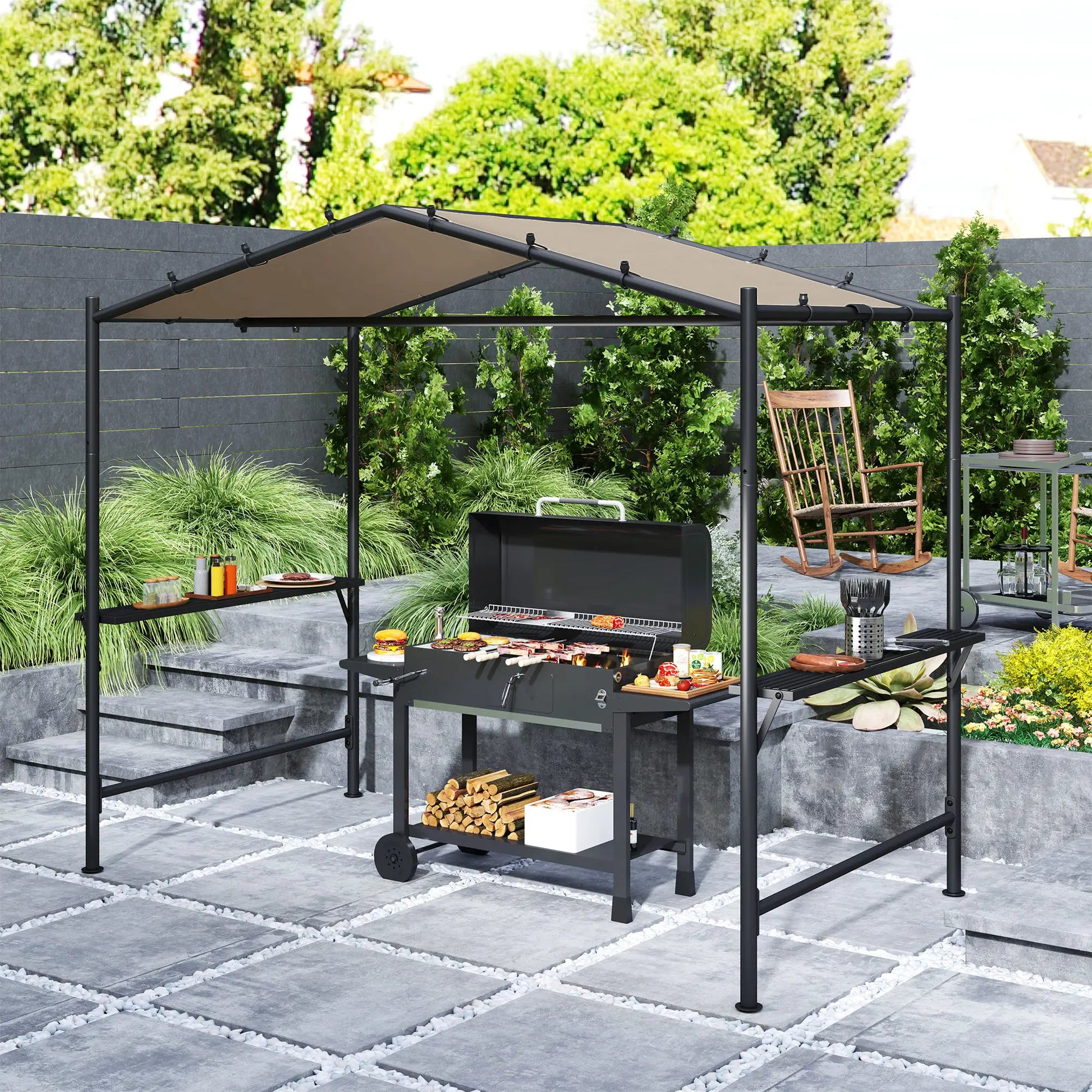 Nancy's Accumoli Bbq overkapping - Barbecue Paviljoen - Bbq afdak - Kaki - Staal - ± 275 x 150 x 230 cm