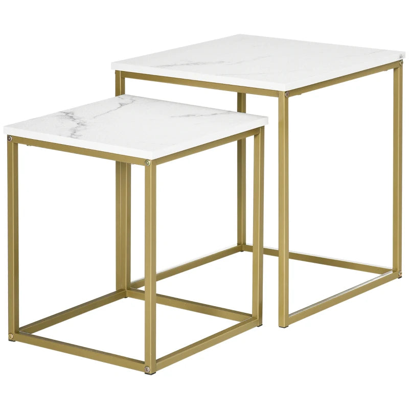 Nancy's Pensalvos Salontafel Set - Koffietafel - Bijzettafels - Wit / Goud - Marmerlook - Staal