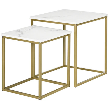 Nancy's Pensalvos Salontafel Set - Koffietafel - Bijzettafels - Wit / Goud - Marmerlook - Staal