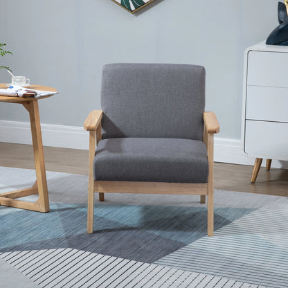 Nancy's Nespereira Fauteuil - Accentfauteuil - Relaxstoel - Scandinavisch - Grijs / Natuurlijk - Linnen / Grenenhout