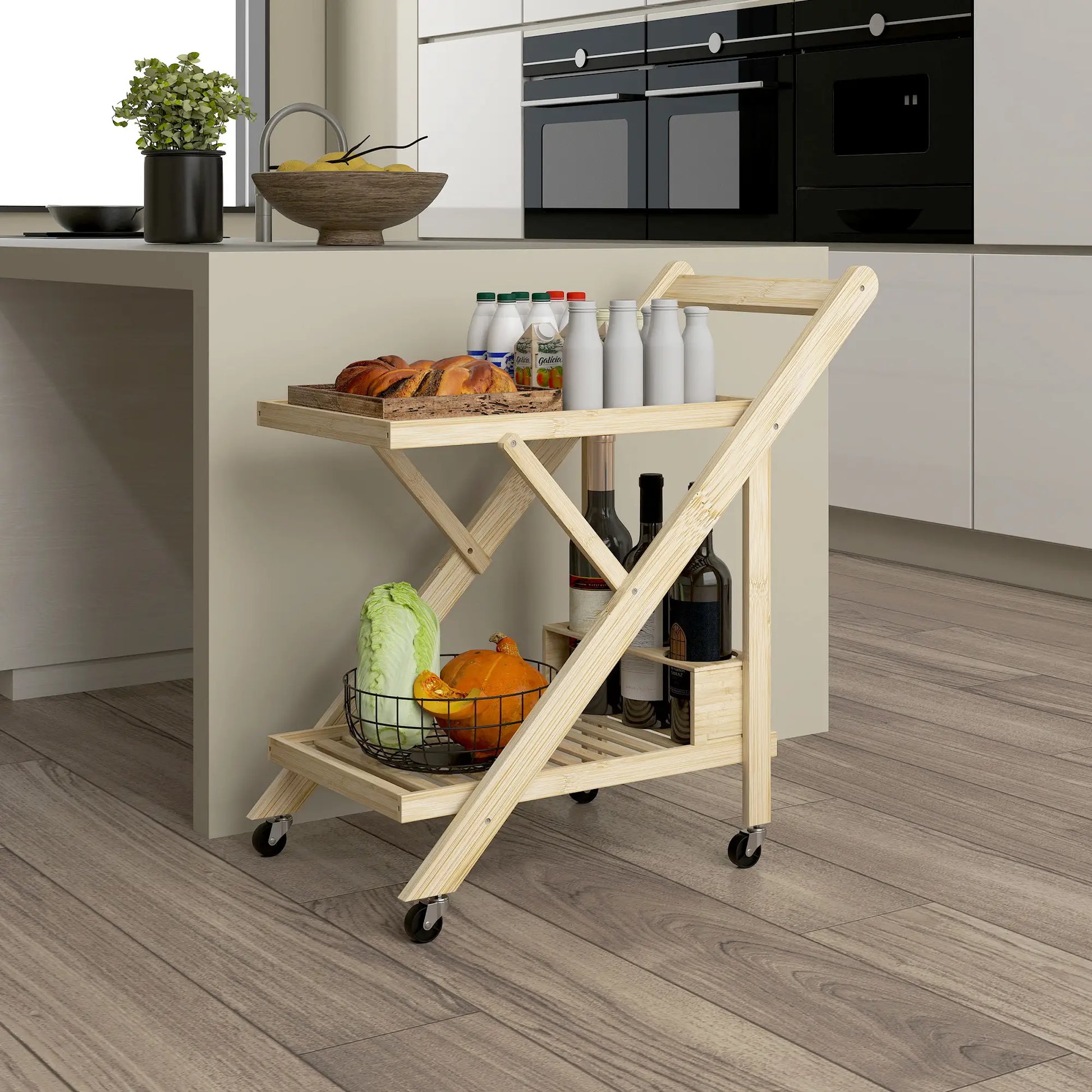 Nancy's Cislago Serveerwagen - Trolley voor buiten - Bamboe - ± 65 x 40 x 70 cm