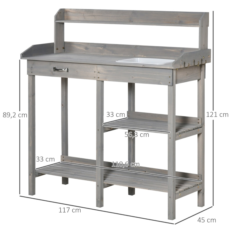 Nancy's Don Benito Planttafel - Tuinwerktafel - Werktafel - Grijs - Dennenhout - ± 120 x 45 x 120 cm