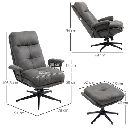 Nancy's Conde Relaxfauteuil - Relaxstoel - Ligstoel - Verstelbare Rugleuning - Draaibaar - Grijs / Zwart