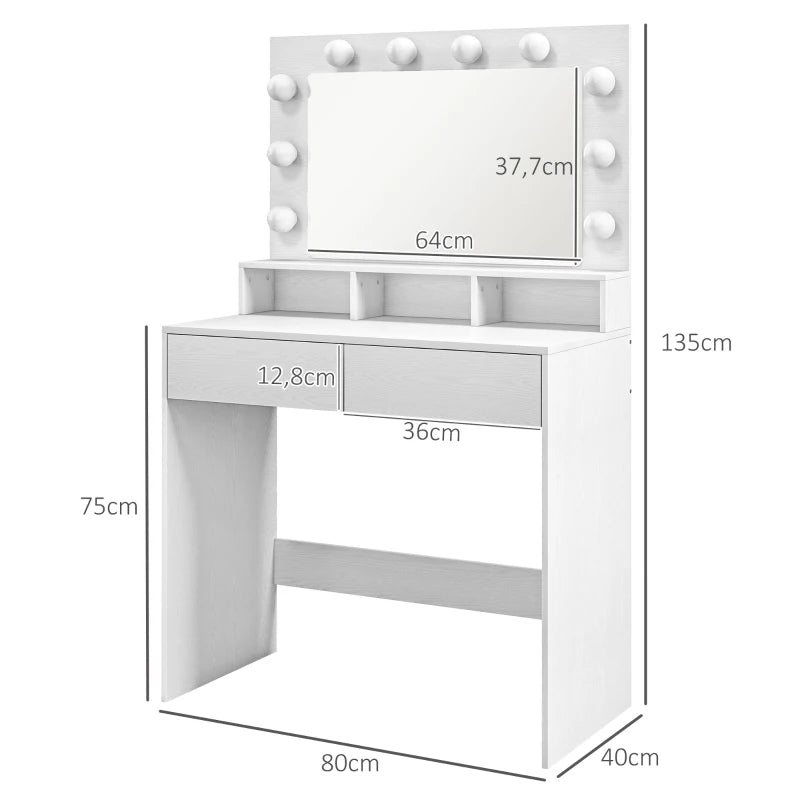 Nancy's Ratoeira Make Up Tafel Met Spiegel en Licht - Kaptafel - Make-up Verlichting - Wit - 80 x 40 x 135 cm