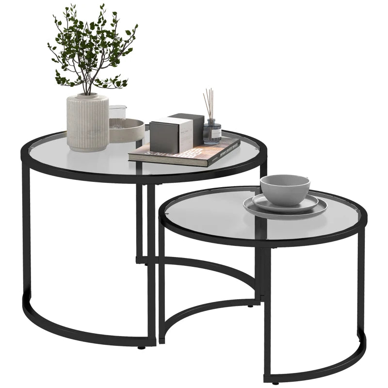 Nancy's Afonsim Salontafel Set - Koffietafel - Bijzettafel - Set van 2 - Zwart - Glas / Staal