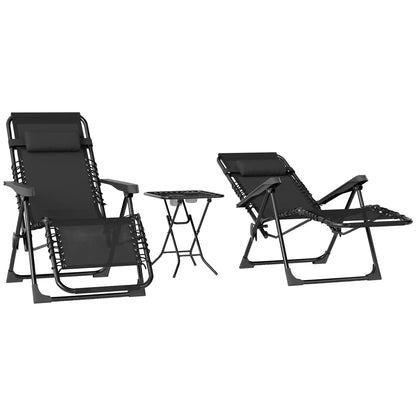 Nancy's Calestano Tuinstoelen Set - 3-Delige Tuinset - Loungestoel - Tuinligstoel - Opvouwbaar - Zwart