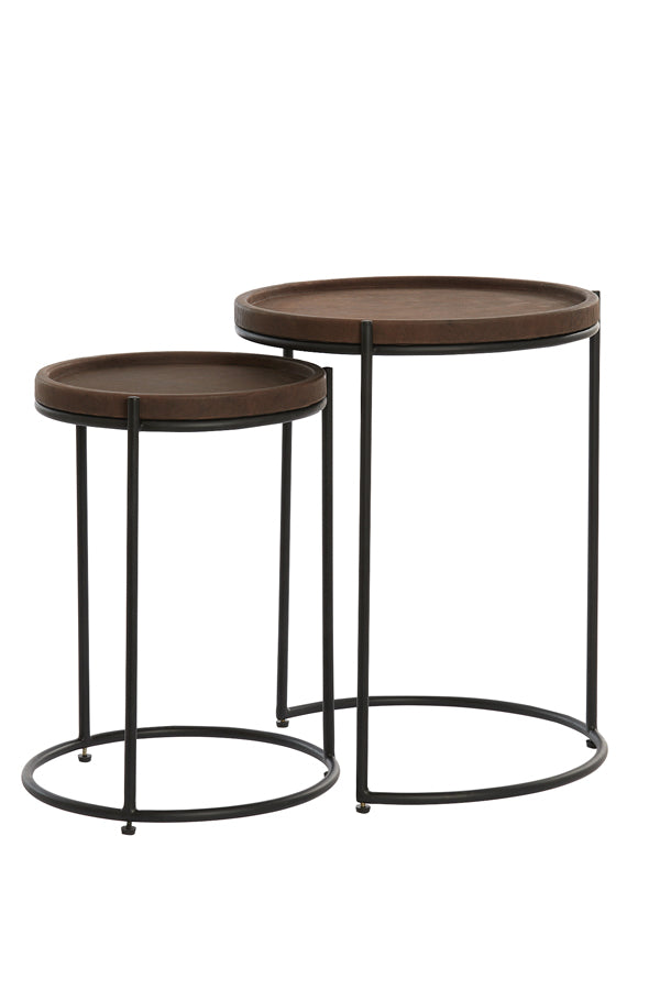 Ensemble de tables basses Nancy's Martins - Tables d'appoint - Noir / Marron - Cuir - Lot de 2