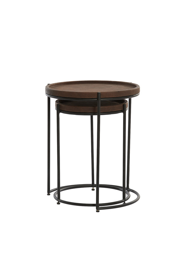 Ensemble de tables basses Nancy's Martins - Tables d'appoint - Noir / Marron - Cuir - Lot de 2