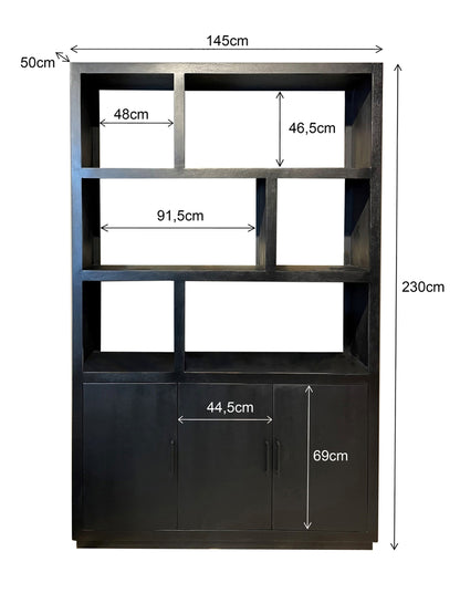 Nancy's Avessadas Kast - Wandkast - Staande Kast - Mangohout - Zwart - 145 x 50 x 230 cm