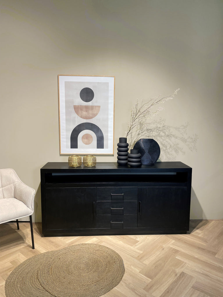 Buffet Machio de Nancy - Bois de manguier - Noir - 40 x 180 x 85 cm