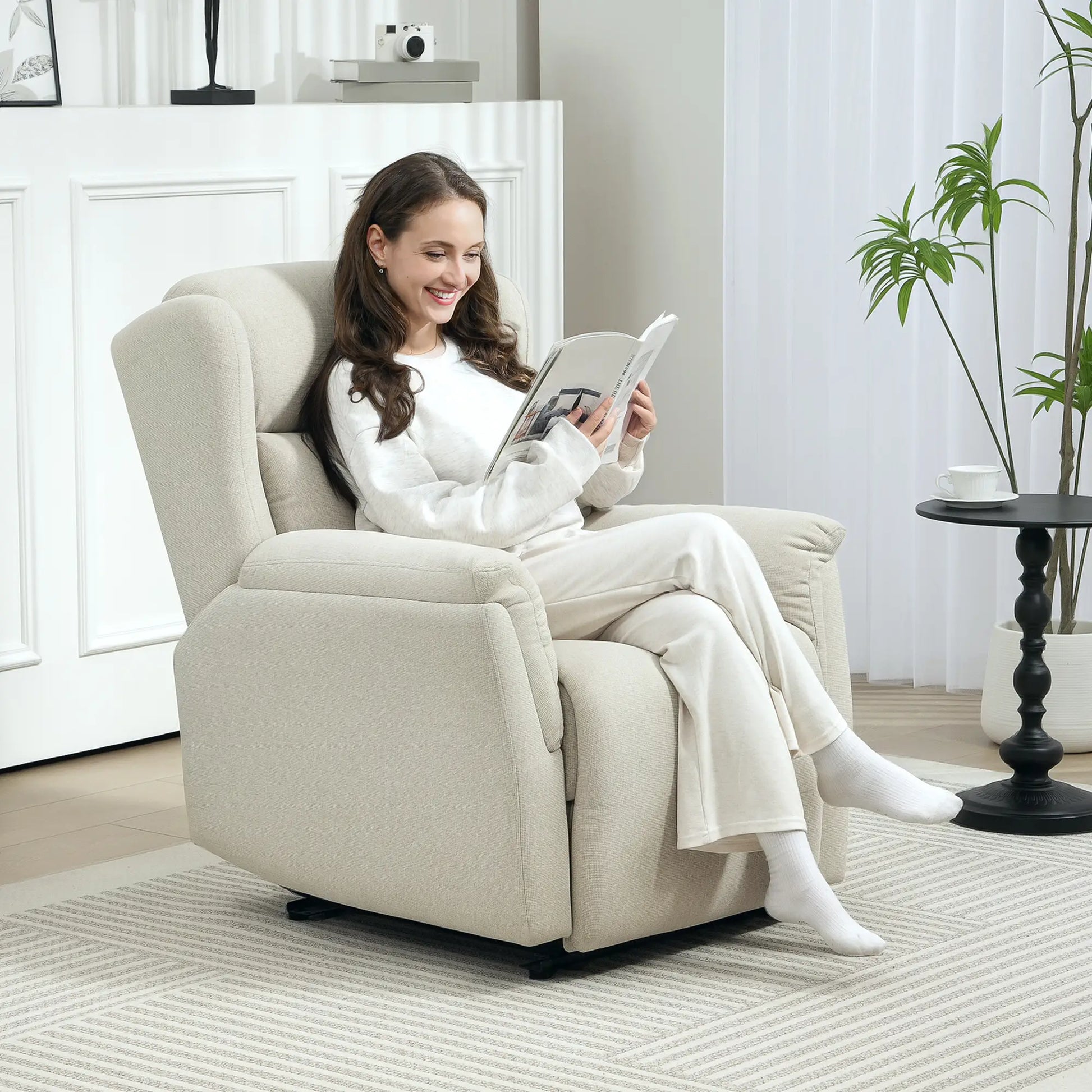 Nancy's Labruja Relaxfauteuil - Loungestoel - Relaxstoel - Verstelbaar - Beige - Katoen / Linnen