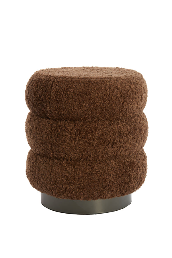 Nancy's Alhariz Pouf - Brown / Black - Teddy - Ø 40 x 45 cm