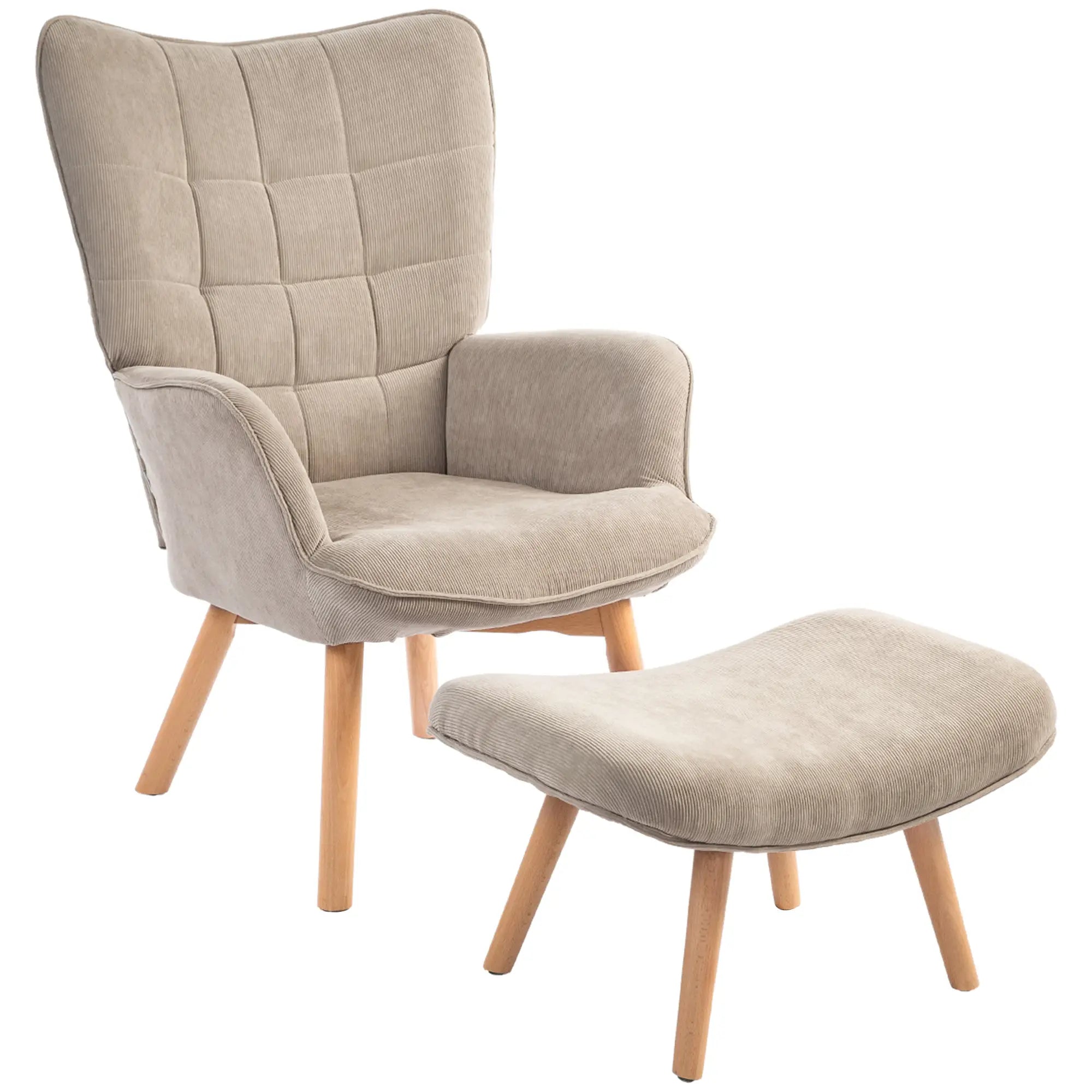 Nancy's Pelariga Relaxfauteuil met Hocker - Relaxstoel - Loungestoel - Lichtbruin - Ribfluweel