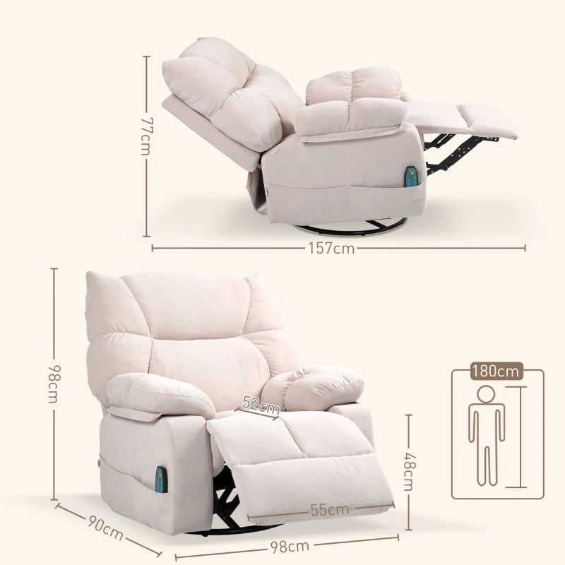 Nancy's Monte Relaxfauteuil - Relaxstoel - Elektrisch - Massagestoel - Draaibaar - Schommelfunctie - Beige