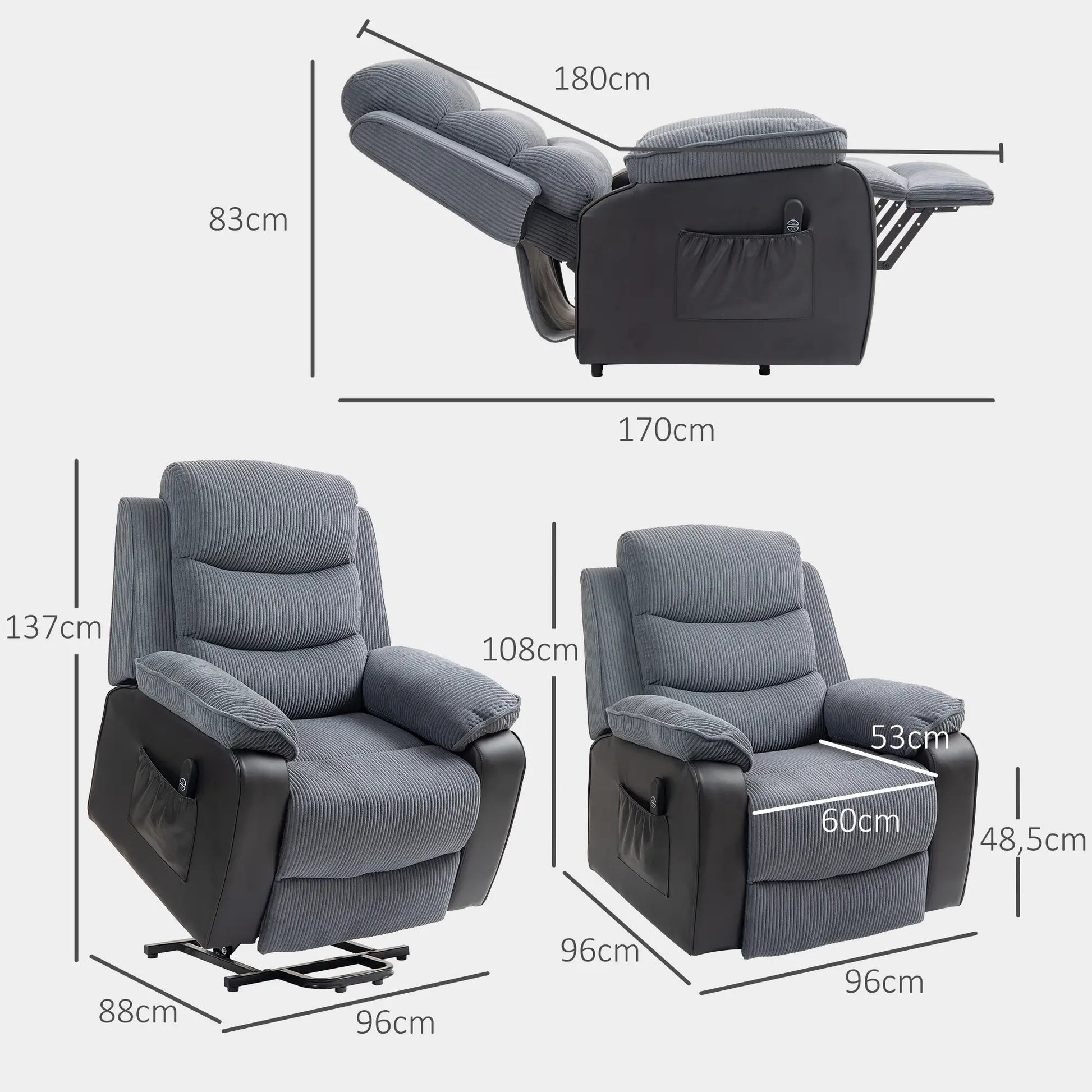 Nancy's Tabuadelo Sta op Stoel - Opsta Stoel - Seniorenstoel - Relaxfauteuil - Grijs - Ribfluweel