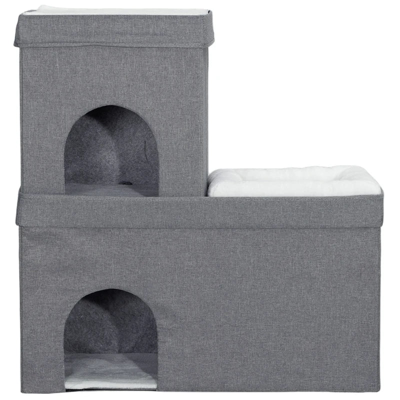 Nancy's Palhacana Kattenhuis - Kattengrot - Kattenvilla - Kattenverblijf - Grijs / Wit - ± 75 x 40 x 80 cm