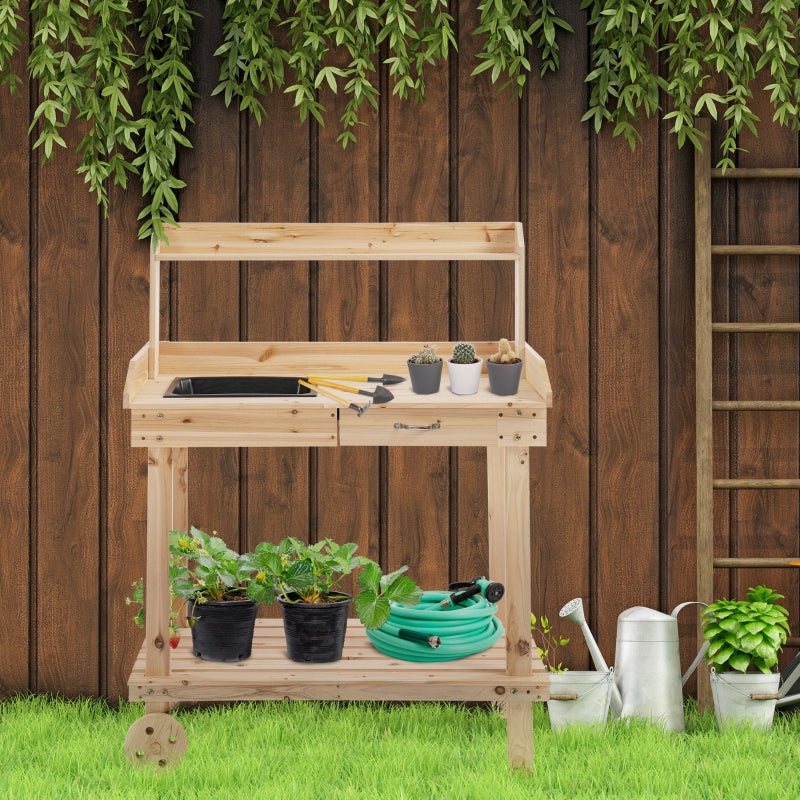 Nancy's Getafe Planttafel - Tuinwerktafel - Werktafel - Natuurlijk - Dennenhout - ± 90 x 45 x 120 cm