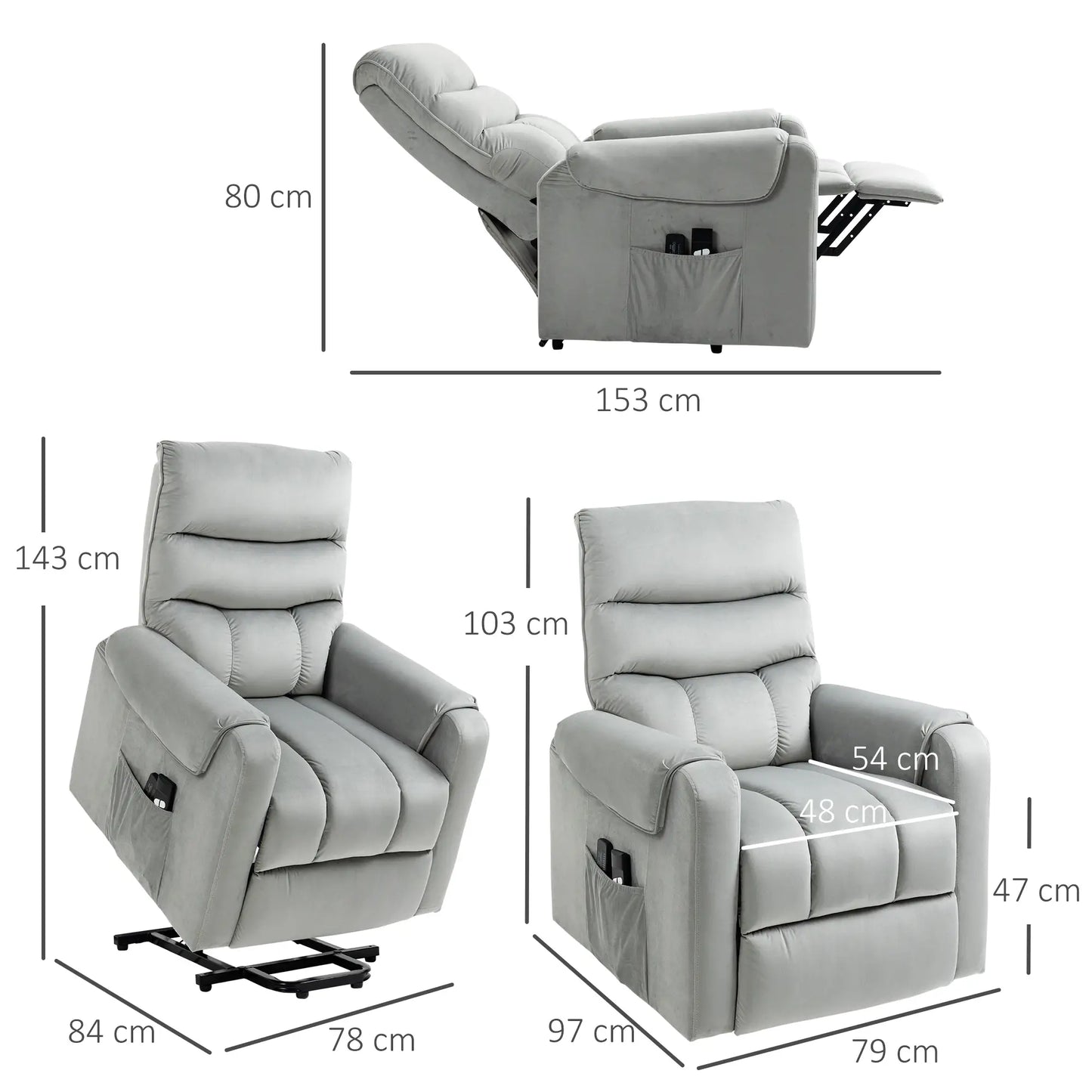 Nancy's Ruiva Sta op stoel - Opsta stoel - Seniorenstoel - Massagestoel - Relaxfauteuil - Grijs - Fluweel