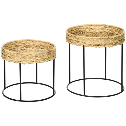 Nancy's Battipaglia Coffee Table Set - Side Table Set - Coffee Table - Wood / Black - Water Hyacinth / Steel