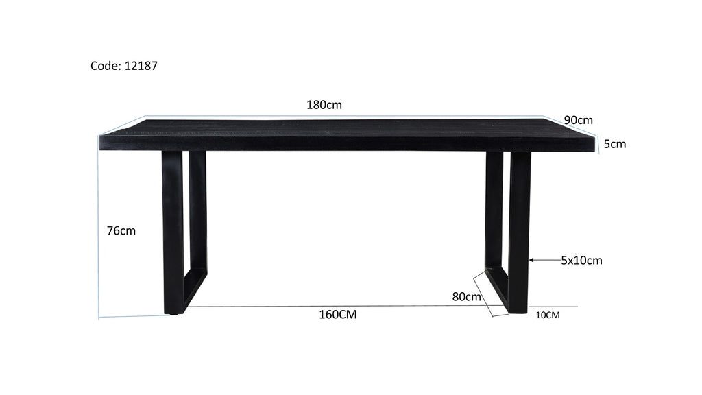 Nancy's Pedro Eettafel - Eetkamertafel - Rechthoek - Mangohout - Staal - Zwart - 180 cm