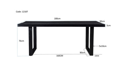 Nancy's Pedro Eettafel - Eetkamertafel - Rechthoek - Mangohout - Staal - Zwart - 180 cm